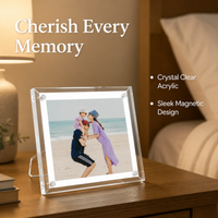 Clear Acrylic Photo Frame, Freestanding Desktop Photo Frame, Frameless Photo Block Frame, Double Sided Display for Family