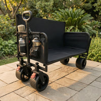 Convertible Camping Wagon 2-in-1 Folding Cart with Seat Wagon with Seats Portable Lounge Cart Quick-Fold for Campers, Picnics