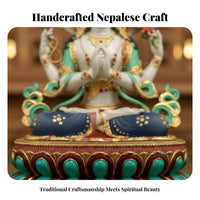 Traditional Craftsmanship Four-Armed Avalokiteshvara Statue Multi-Color Finish Nepalese Design Guanyin Statue Intricate Intricacy S Tibetan Chenrezig Sculpture for Buddhists, Art Collectors, Mindfulness Practitioners, Buddhist Shrine, Temple