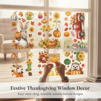 Thanksgiving Autumn Window Clings Scarecrow Pumpkin Static Decals for Glass Decor