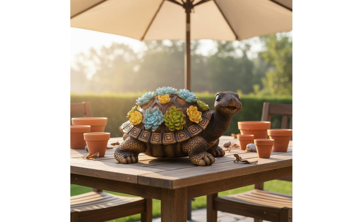 Weather-Resistant Succulent Turtle Statue Lifelike Design Turtle Sculpture with Succulent Shell Hand-Painted Realistic Tortoise Sculpture Highly Detailed for Outdoor, Patio, Yard