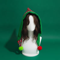 Plaid Christmas Hat with Pom-Poms Soft Christmas Hood-Style Hat Plaid Headwear for Costume Events