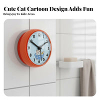 Drill-Drillless Waterproof Shower Clock Fogproof Cartoon Bathroom Clock Silent Movement for Children, Kitchen