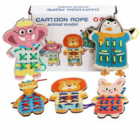 Lacing Board with Cord Fine Motor Wooden Lacing Toy Cartoon Threading Board for Preschoolers, Classroom