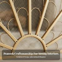 Peacock Fireplace Screen Handcrafted Freestanding Fireplace Cover Easy Assembly Wrought Iron Mesh Screen for Families with Children, Pet Owners