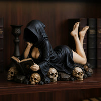 Hooded Reader Figurine Enigmatic Gothic Figure with Book Literary Decor for Desk