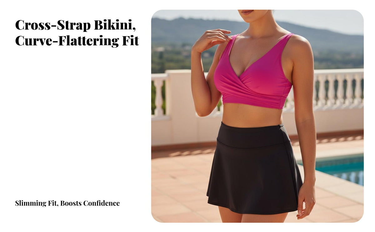 Crossed Straps Swim Swimsuit Cloth Crossed Straps Back Bikini Top Removable Pads for Adults, Teens, Swimming, Vacation, Sunbathing
