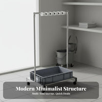 Mobile Mop and Broom Rack Construction Movable Broom Holder Effortless Assembly to Maneuver Rolling Mop Holder with Drip Tray for Hotel, Garage