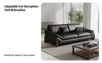 3-Seater Modern Sofa Genuine Leather Upholstery Deep-Seat 3-Person Sofa Minimalist design Lounge Seating for Apartment Dwellers, Families, Waiting Room