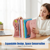 Expandable Iron Bookend with Pen Holder, Hollow Foldable Organizer, Desktop Storage Divider
