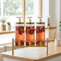 Rectangular Beverage Dispenser Set with Metal Stand, High Borosilicate Glass Juice Dispenser, Cold Water Dispenser for Parties and Iced Tea