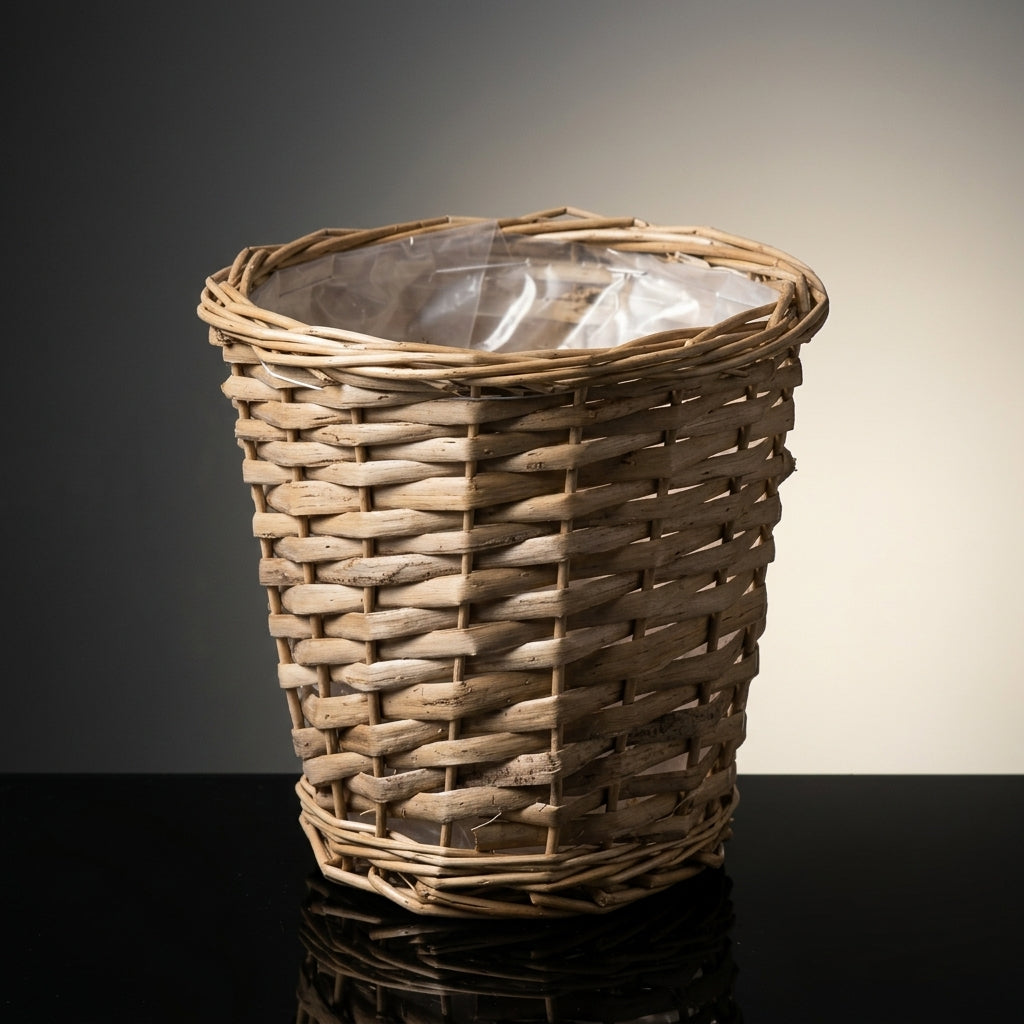 Iron Wicker Basket for Garden Decor and Indoor Plant Pot, Tapered Storage Container with Handle for Outdoor Use, Handmade Rattan Willow, 1 Pack