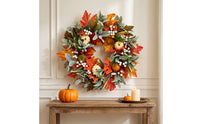 Maple Leaf Wreath Faux Wreath with Pumpkins Indoor Realistic for Entryway, Thanksgiving