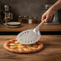 Perforated Pizza paddleResistant Pizza Peel with Wooden Handle Commercial-Grade for Kitchen