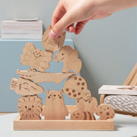 Wooden Animal Stacking Toy Beech Wood Animal Stacking Blocks Wooden Balance Toy Base Tray Children's Plaything