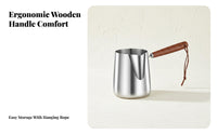 Internal Measurement Markings Coffee Latte Art Pitcher Multi-Purpose Stainless Steel Milk Pot Thickened Composite Bottom Mini Saucepan with Spout Induction Compatible for Home Cooks, Students, Parents, Stovetop, Cafe, Kitchen, Breakfast Making