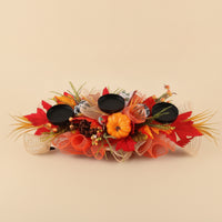 Fall-Themed Floral Candle Holder Centerpiece with Three Cups Stretched Centerpiece with Three Candle Cups Seasonal Decorations Full for Mantel