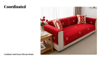 Festive Design Red Ruffled Sofa Slipcover Non-Slip Couch Protector Double Happiness Embroidery Furniture Cover Year-Round Use for Newlyweds, Homeowners, Pet Owners, Wedding Celebration, Living Room
