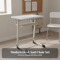 Soft Seat Cushion Student Desk and Chair Set Child-Safe Design School Desk with Chair Sturdy Construction Single Student Study Table Set Anti-Slip Feet for Students, Teenagers, Girls, Training Center, Distance Learning, Bedroom, Drawing