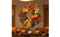 Artificial Fall Wreath with Pumpkins Full Maple Leaf Wreath with Pinecones Textured Farmhouse for Homeowners, Decorators, Entryway, Thanksgiving