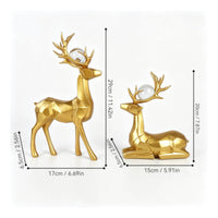 Faceted Deer Statues with Glass Balls Lustrous Geometric Deer Sculptures Tabletop Sculpture Golden for Living Room, Entryway, Tv Cabinet, Office