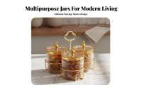 Clear View Luxury Snack Container Airtight Lids Decorative Jar Set with Stand Ribbed Texture Multi-Compartment Food Server for Hosts, Living Room, Party, Wedding