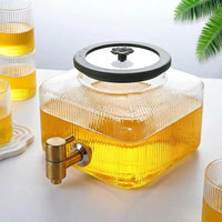 Water Dispenser with Tap, High Borosilicate Glass Water Jug and Drink Dispenser, Stainless Steel Spigot, Screw Lid for Iced Tea and Cold Brew