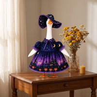 Goose in Witch Costume Resistant Witch Goose Figurine Gothic Halloween Outfit for Collectors, Mantel, Entryway