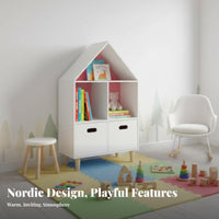 childs' hanging book display multi-functional with storage compartments Includes Drawers children's Room Furniture Multi-Functional Design Book Organizer for young children, Playroom, Kindergarten