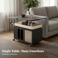 Multi-Functional Convertible Lift-Top Trolley Adjustable Height Rolling Trolley Space-Saving Accent Table Mobile Design for Apartment Dwellers, Distant Workers, Homeowners, Living Room, Small Areas, Bedroom