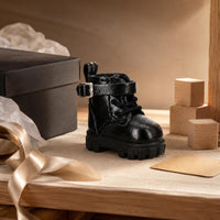 Leather-Like Finish Miniature High-Top Doll Boots Ankle Strap Lace-up Doll Boots Stitched Panels Pull Tabs