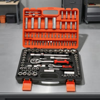 Socket and Ratchet Set Professional Ratchet Wrench Set with Case Mirror Finish Chrome Tools for Mechanics, Auto Repair, Garage, Roadside Emergency