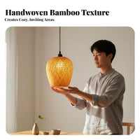 Rustic Design Bamboo Hanging Light Easy Installation Bamboo Hanging Light Adjustable Height Japanese Design Chandelier for Interior Designers, Restaurant Owners, Tea Room, Bedroom, Farmhouse, Hallway
