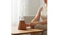 Waterless Essential Oil Scent Disperser Ambient Night Light Oil Mist Dispenser LED Accents Lighting Wood and Glass Scent for Bedroom