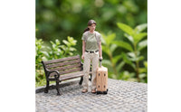 Miniature Woman with Suitcase Hand-Painted Journeyer Figurine Realistic Scale Model for Collectors, Scene Building