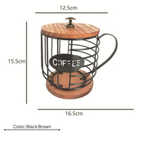 Mug-Shaped Storage Holder Wood Base Coffee Cup Basket Metal Mug Stand Decorative Coffee Pod Basket Space Saving