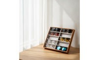 Wood-Grain Sunglasses Display Case 10-Slot Eyeglass Display Box Slanted Sunglass Organizer Upright for Retailers, Collectors, Retail Counter, Dresser, Optical Shop