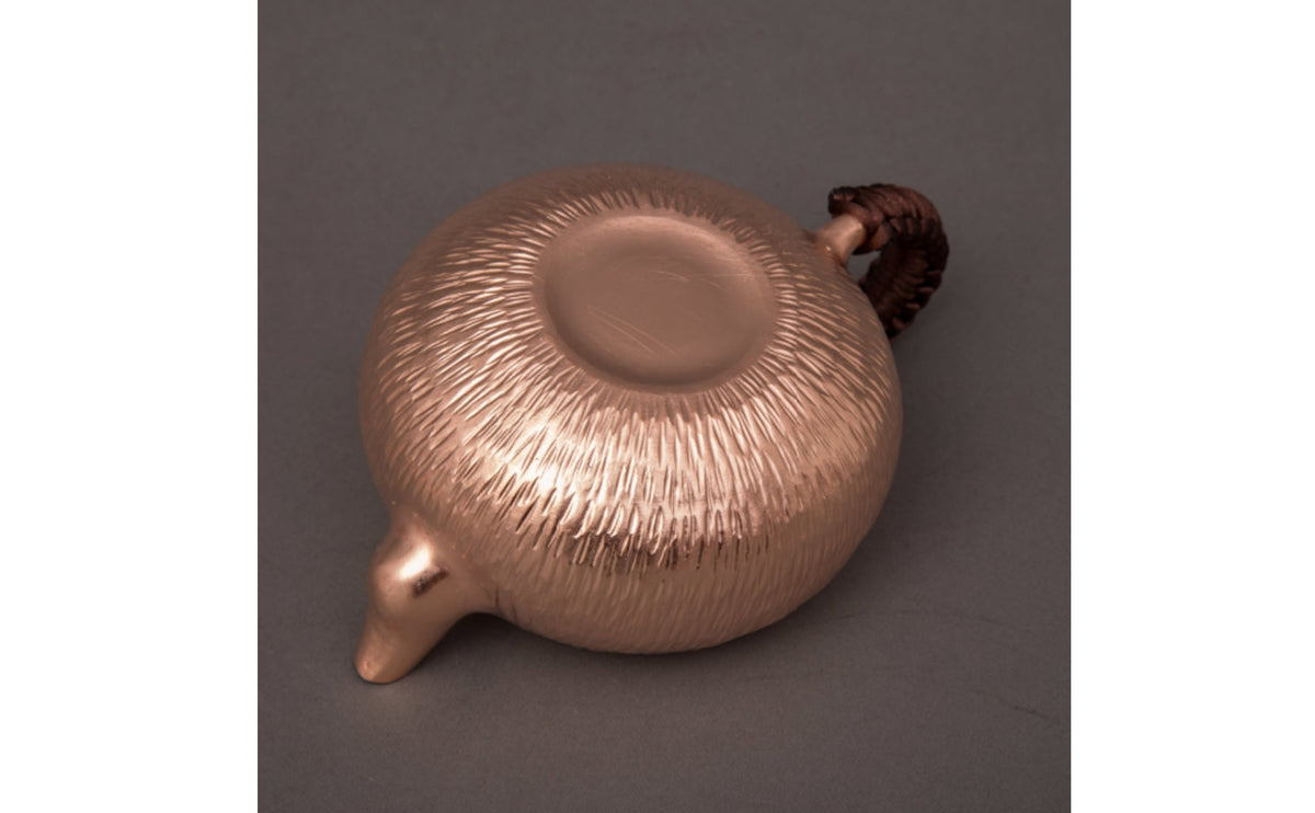 Copper Teapot Ribbed Teapot with Side Handle Handcrafted Pot for Collectors