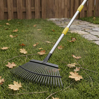 Long Handle Fan Rake Yellow Accents Metal Tine Rake Black Yard Tool Wide Head
