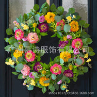 Peony Flower Wreath Spring Wreath Summer Bright Multicolor Wreath Wildflower Artificial Flower Decoration