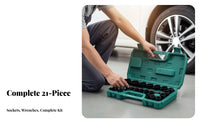 21 Pieces Chrome Vanadium Steel 21-Piece Socket Wrench Set Heavy-Duty Construction Tire Wrench Tool Set Mirror Finish for Mechanics, Garage