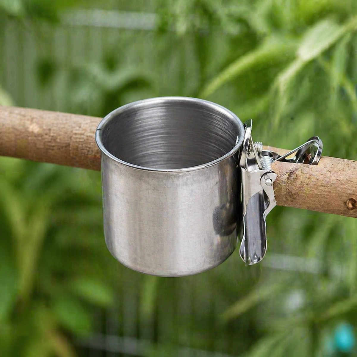 Silver Dog Crate Water Bowl Clip On, Polished Stainless Steel Feeder Cup, Easy to Clean Cage Water Bowl for Budgerigar, Cockatiel, Lovebird