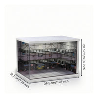 Industrial Style Warehouse Display Case Desktop Display Cabinet with Dust Cover 3-Tier Miniature Scene Clear for Tabletop, Room Decor
