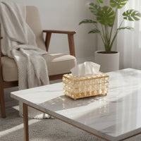 Tissue Box Cover Acrylic Tissue Box with Feet Tabletop Organizer Crystal-Cut Holder Rectangular for Vanity, Coffee Table