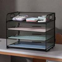 Mesh Letter Tray with Four Tiers Foldable Desktop File Organizer A4 Document Holder Sturdy Paper Sorter Clutterunobstructed