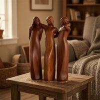 Wood-Look Three Sisters Figurine Stylized Resin Figurine Smooth Resin Statue Artisanal for Friends, Collectors, Shelf, Office