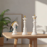 3 Pieces Resin King Queen Knight Statue Set Classic Chess Figurines with Gold Trim Refined Chess Decor Set Exquisite for Collectors, Bookshelf, Desk