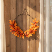 Half-Wreath Lightweight Wreath with Metal Hoop Faux Botanical Decoration for Thanksgiving, Entryway