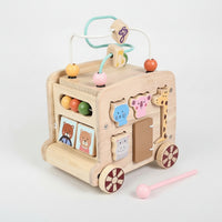 Educational Wooden Activity Cart Learning Wooden Busy Box Cart Interactive Activity Play Cube Safe for Babies, Nursery