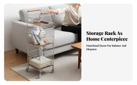 Easy to Move 2-Tier Rolling Side Table Retro Design 2-Tier Rolling Organizer Multifunctional Storage Trolley Large Capacity for Apartment Dwellers, Homeowners, Living Room, Bedroom, Dining Area, Home Office